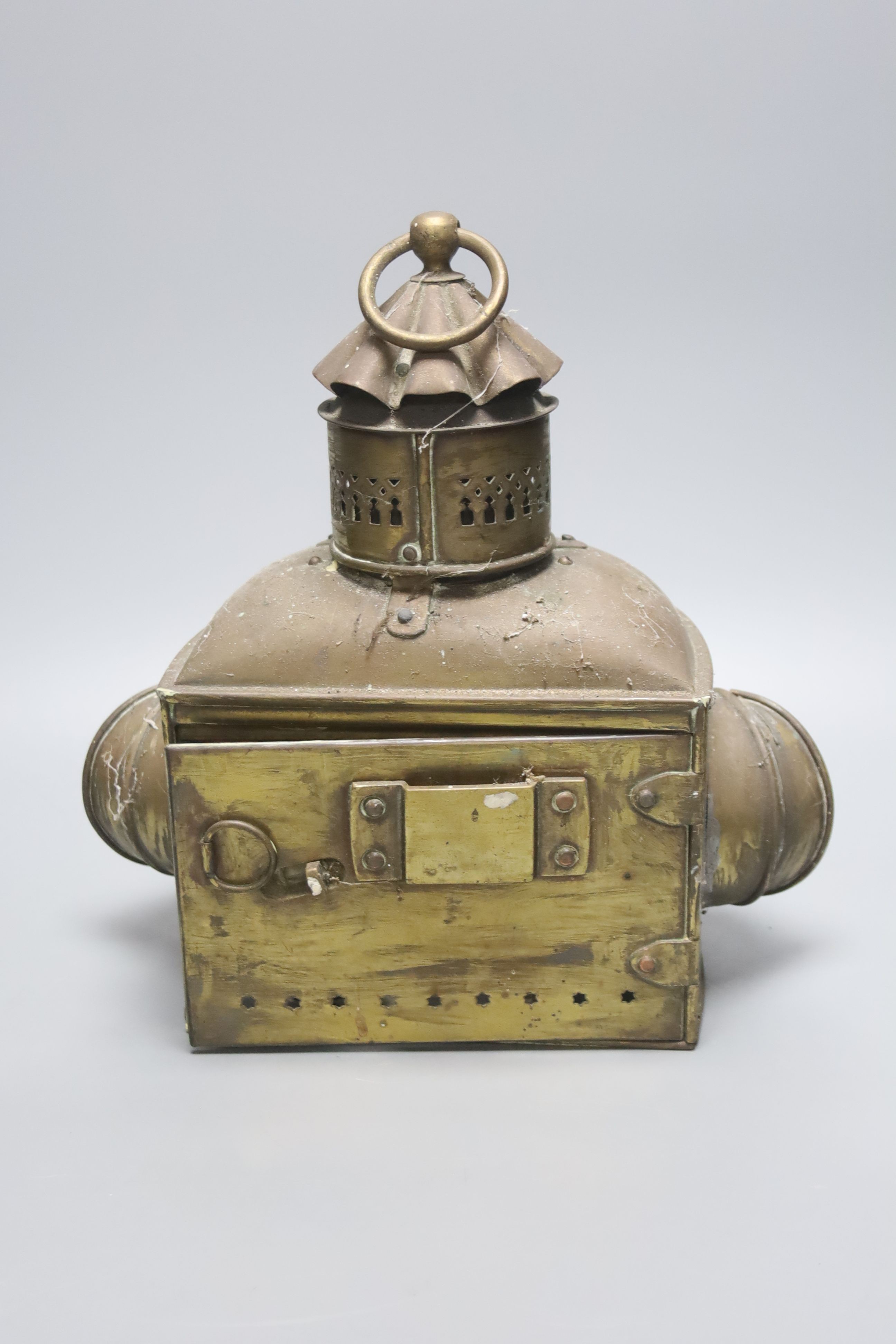 A Victorian copper and brass ship's lantern, 30 cm high